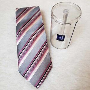 Men's GEOFFREY BEENE 100% Silk Gray Striped Tie + Tie Caddy Storage Container
